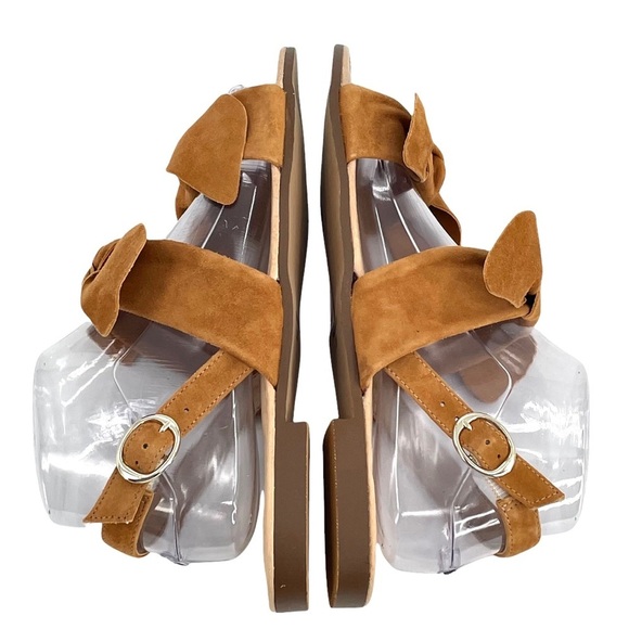 Anthropologie x Farylrobin Slingback Sandals Double Bow Suede Leather Brown 6.5 - Picture 6 of 10